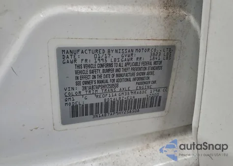 2017 Nissan Sentra S z USA, uszkodzony, nr VIN 3N1AB7AP9HY258508